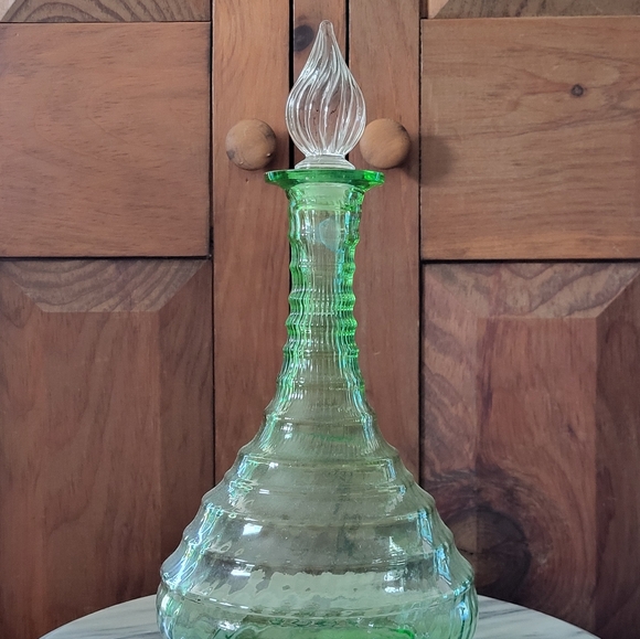 Antique Bohemian Green Glass Bottle - Picture 5 of 13